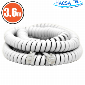 Rugós, spirál kézibeszélő zsinór (4P/4C), 3,6m - fehér színben